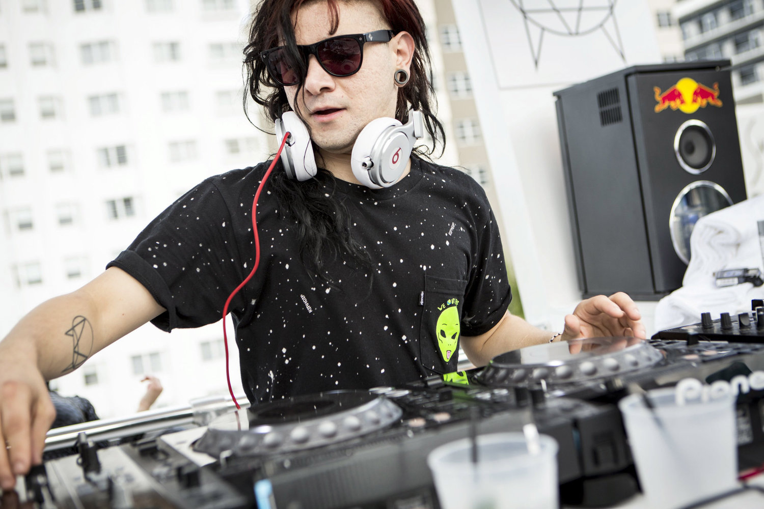 Skrillex performs at Red Bull Guest House in Miami, Florida, USA on 28 March 2014. // Erik Voake / Red Bull Content Pool // P-20140329-00112 // Usage for editorial use only // Please go to www.redbullcontentpool.com for further information. //